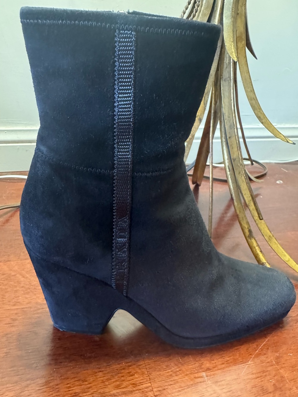 Prada Sport Women’s Black Suede Ankle Boot with Block Heel